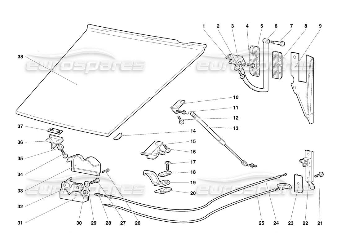 lamborghini diablo se30 (1995) front hood parts diagram