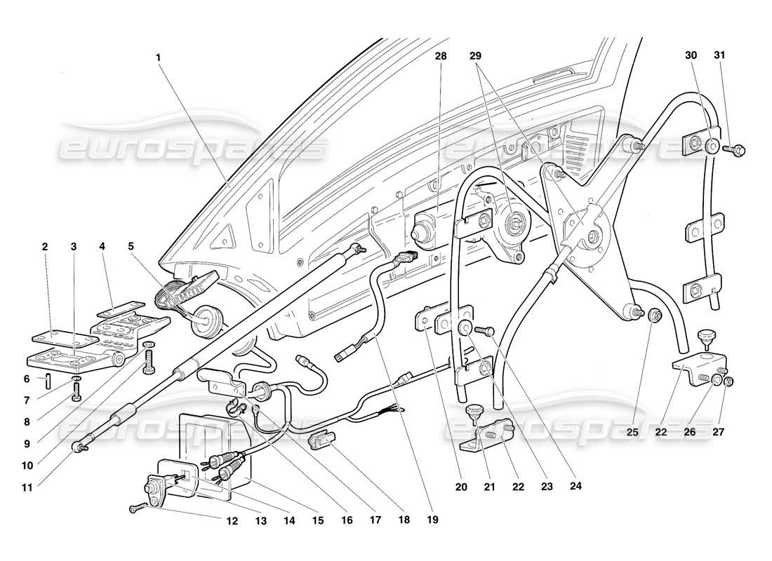 lamborghini diablo sv (1997) doors parts diagram