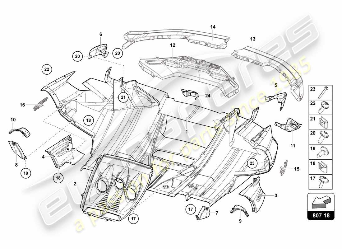 lamborghini centenario roadster (2017) bumper, complete rear parts diagram