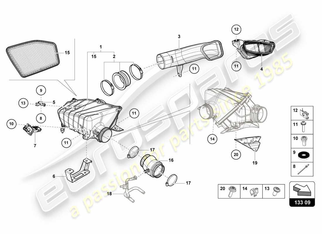 lamborghini performante spyder (2019) air filter housing parts diagram