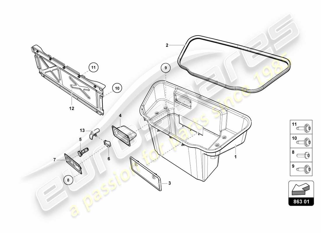 lamborghini performante spyder (2019) luggage compartment lining part diagram