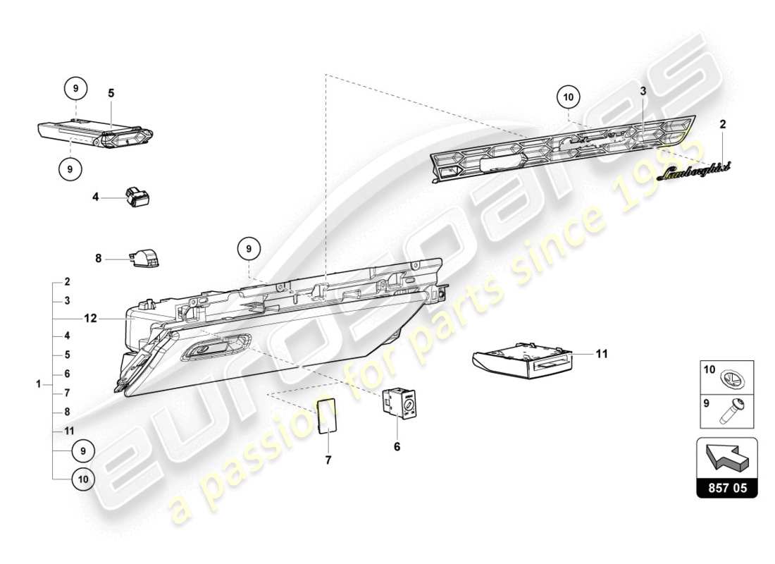 lamborghini 2020 (evo spyder) glove compartment part diagram
