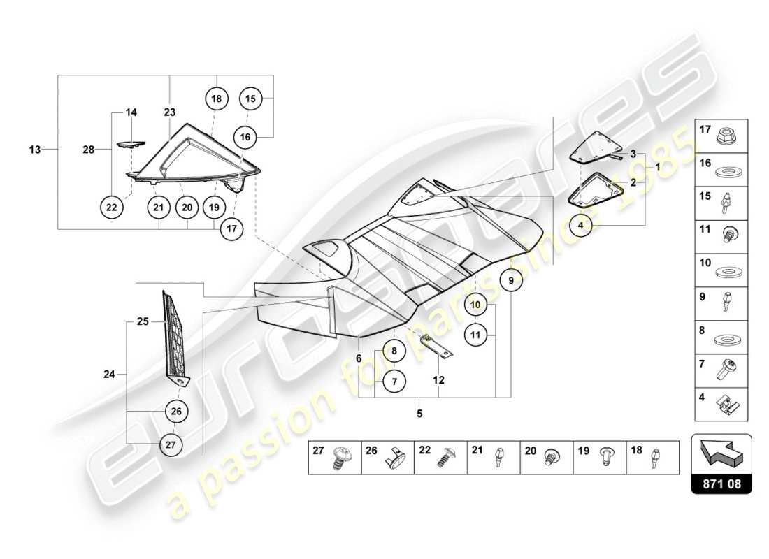 lamborghini 2020 (evo spyder 2wd) conv. top, hinge cover part diagram