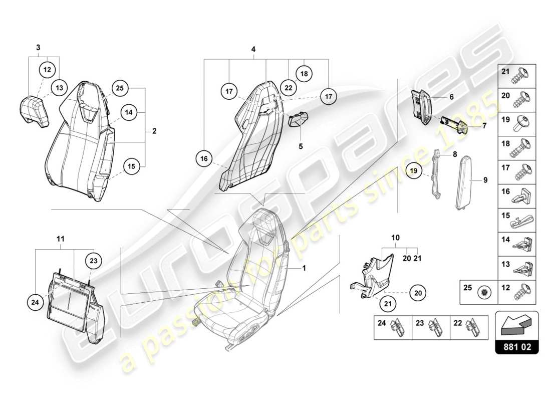 lamborghini evo spyder 2wd (2020) backrest part diagram