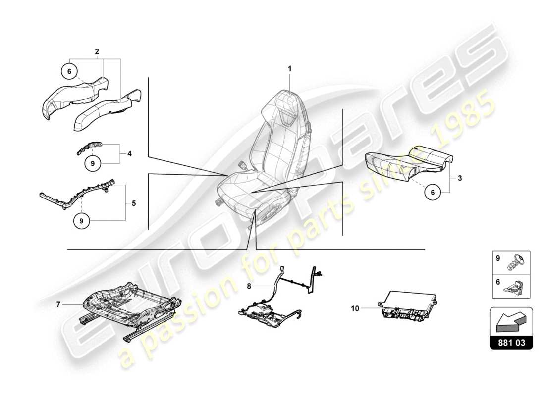 lamborghini evo spyder 2wd (2020) seat box parts diagram