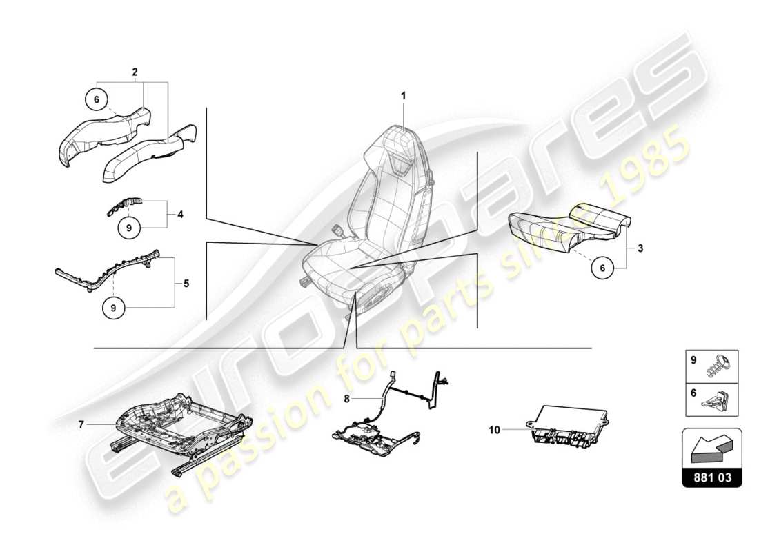 lamborghini 2016 (lp580-2 coupe) seat box part diagram