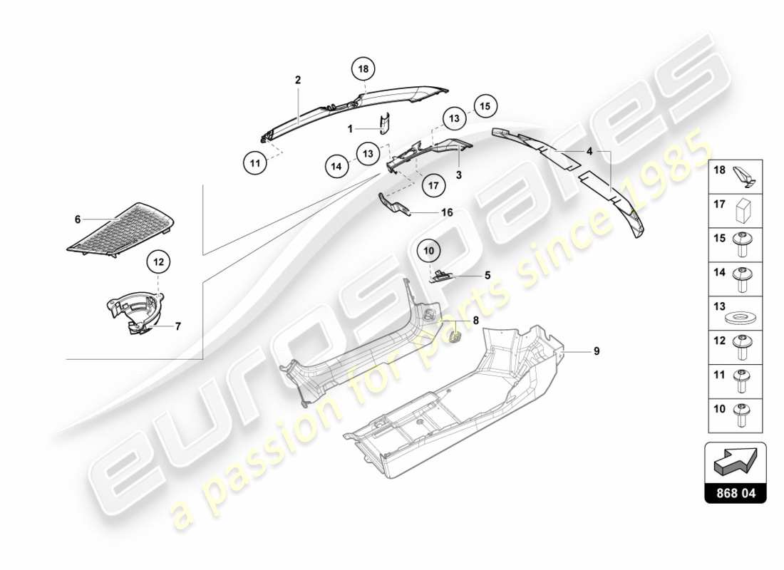 lamborghini lp580-2 coupe (2019) pillar trim inner parts diagram