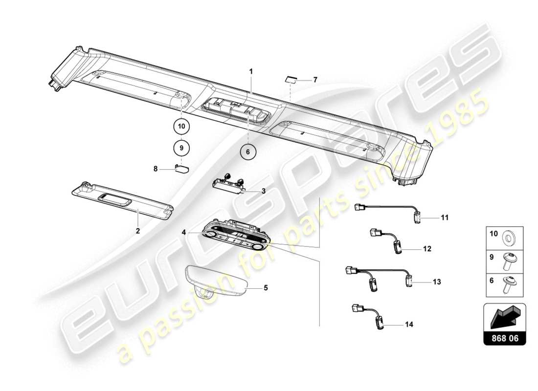 lamborghini evo spyder (2020) front panel trim parts diagram