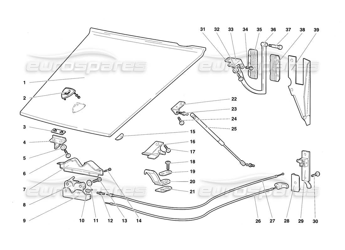 lamborghini diablo sv (1997) front hood parts diagram