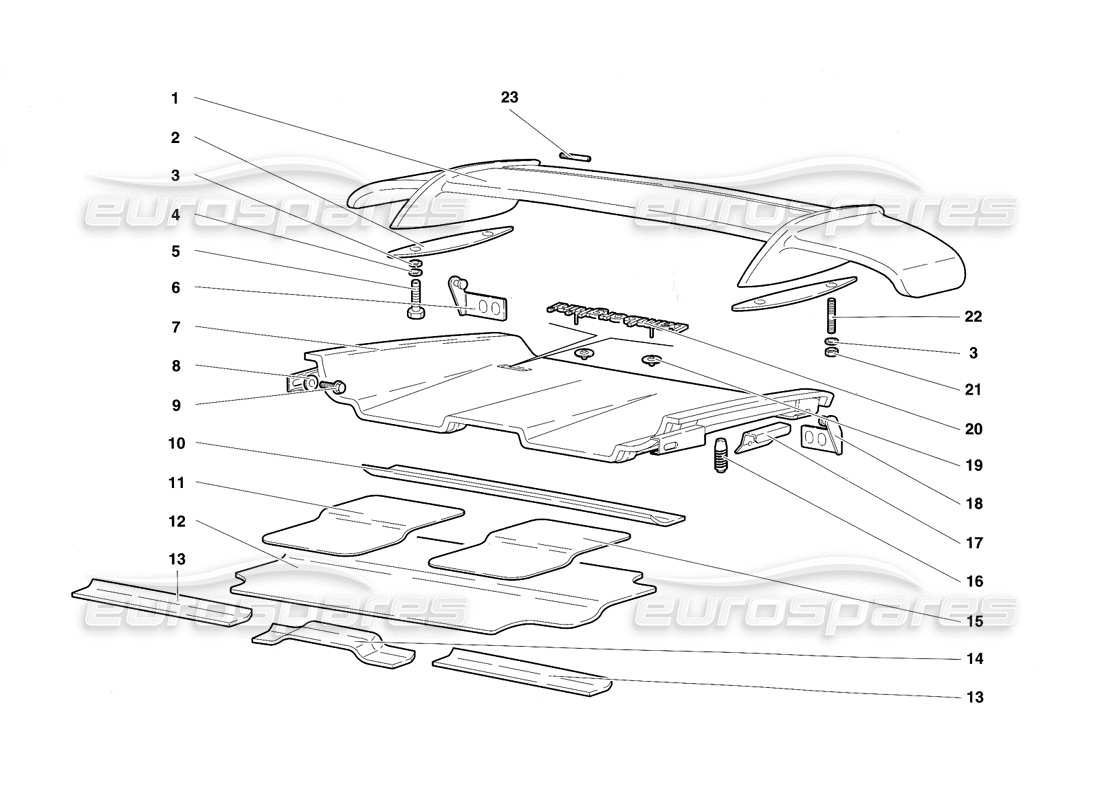 lamborghini diablo sv (1997) rear hood and wing part diagram