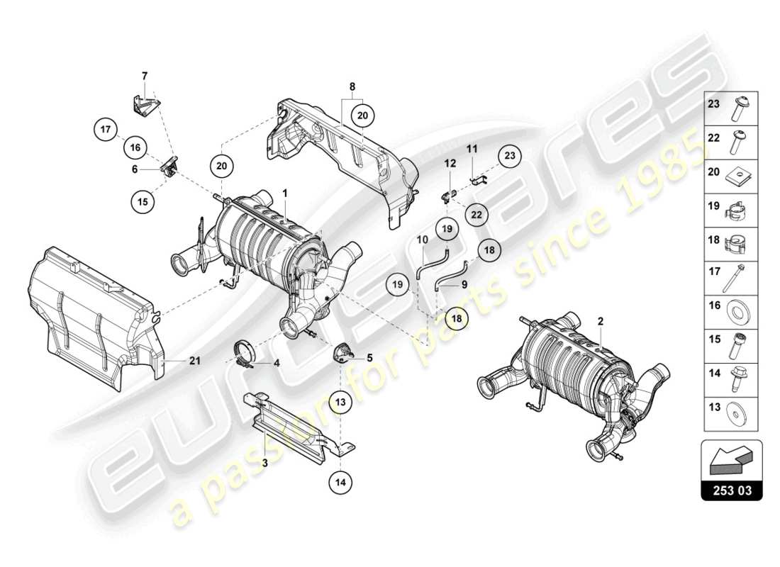 lamborghini 2021 (lp770-4 svj roadster) silencer with catalyst part diagram