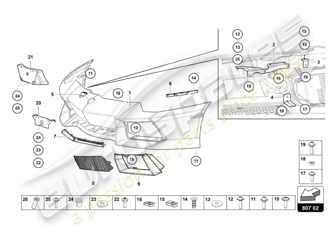 lamborghini 2015 (lp700-4 coupe) bumper, complete part diagram