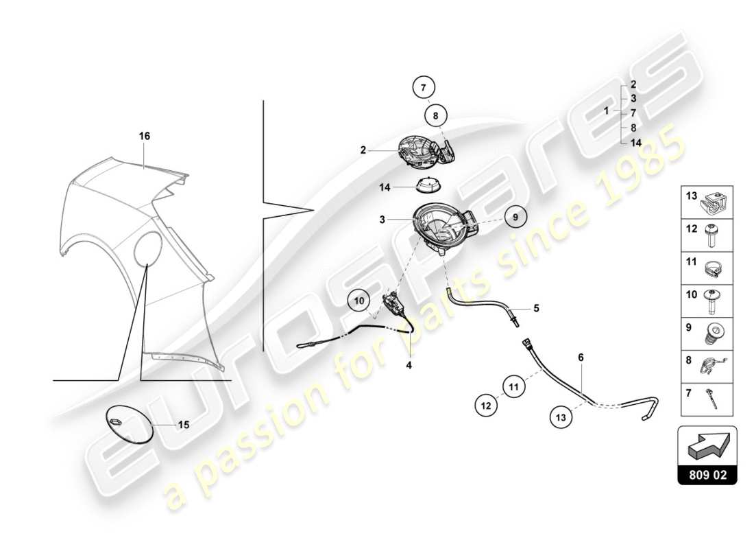 lamborghini performante spyder (2019) fuel filler flap parts diagram