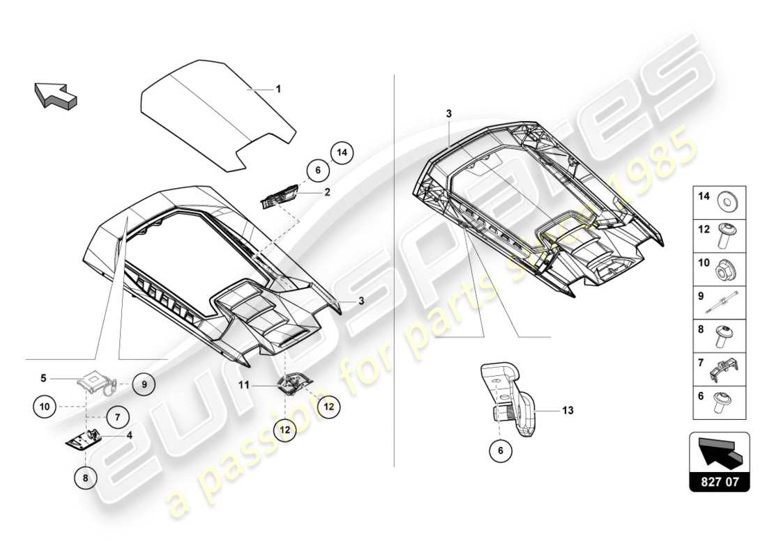 lamborghini performante coupe (2019) engine cover with insp. cover parts diagram