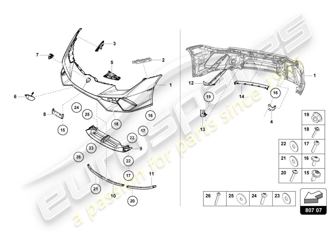 lamborghini performante spyder (2018) bumper, complete front part diagram