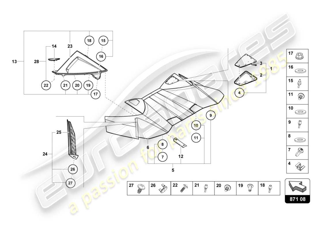 lamborghini 2018 (performante spyder) conv. top, hinge cover part diagram