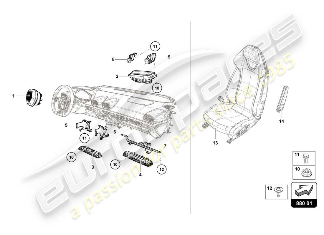lamborghini performante coupe (2018) airbag parts diagram