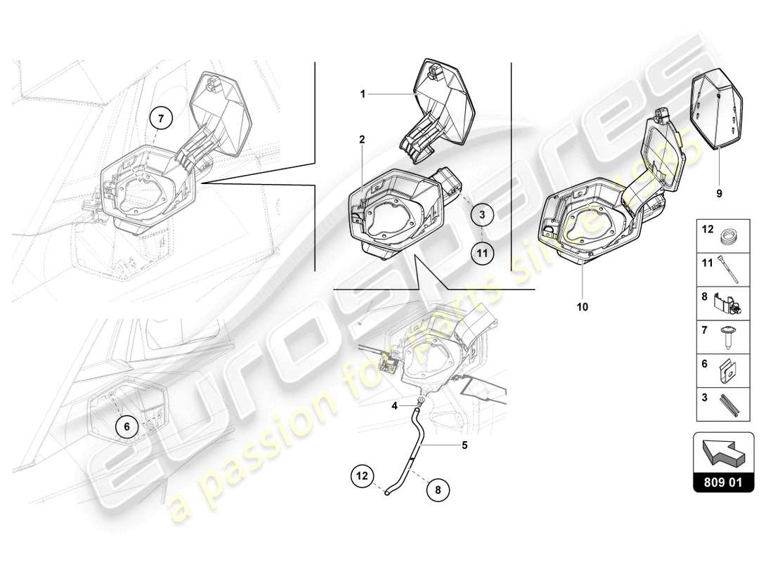 lamborghini lp700-4 roadster (2016) fuel filler flap parts diagram