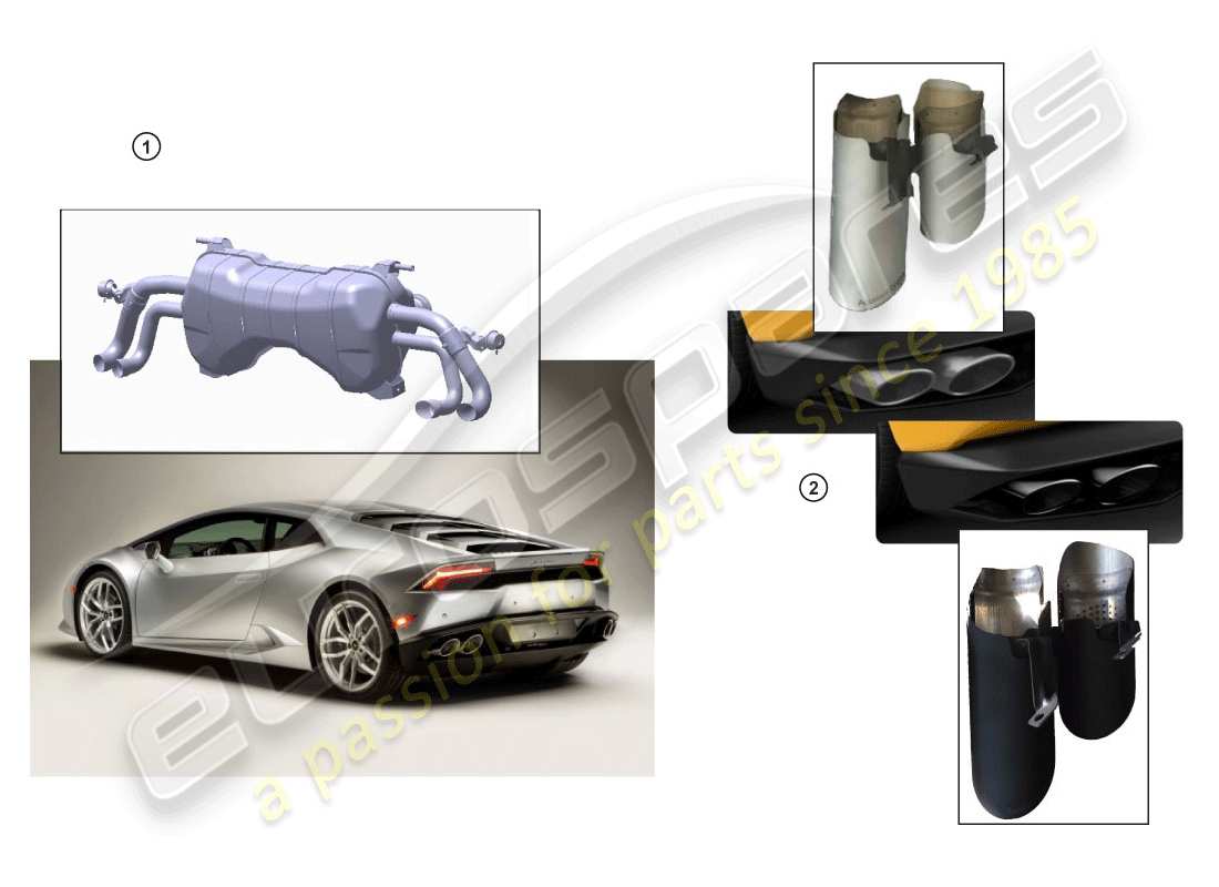 lamborghini huracan evo coupe (accessories) sport silencer part diagram