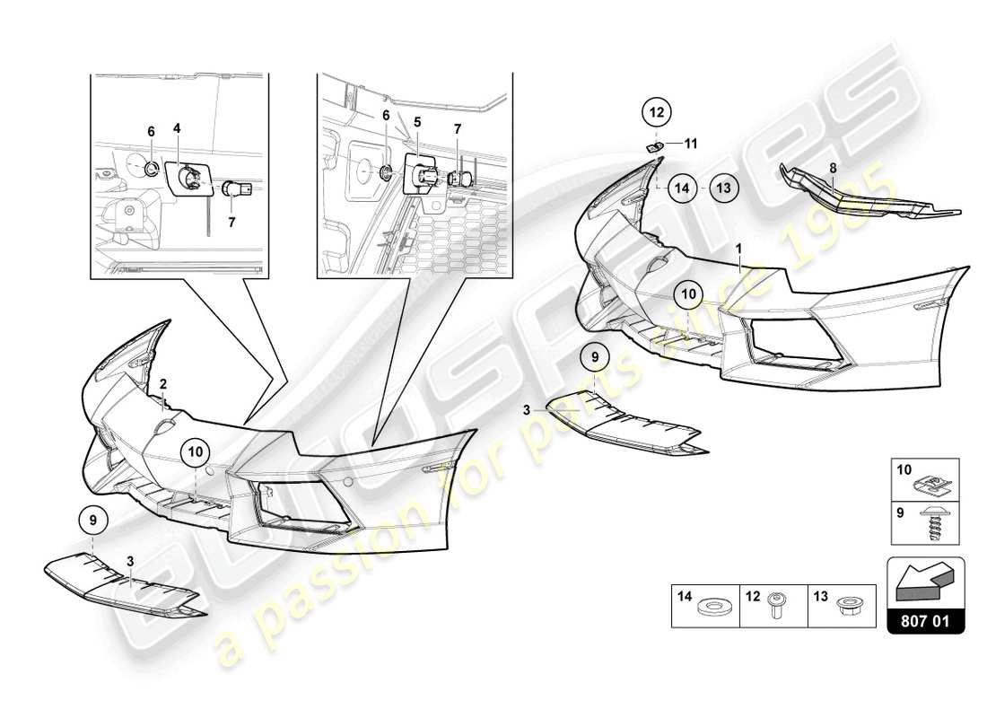 lamborghini 2017 (lp700-4 roadster) bumper, complete part diagram