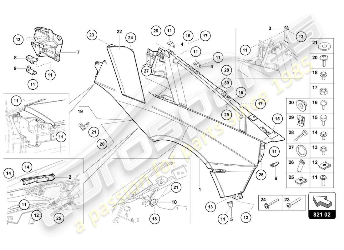 lamborghini 2021 (lp740-4 s roadster) wing protector part diagram
