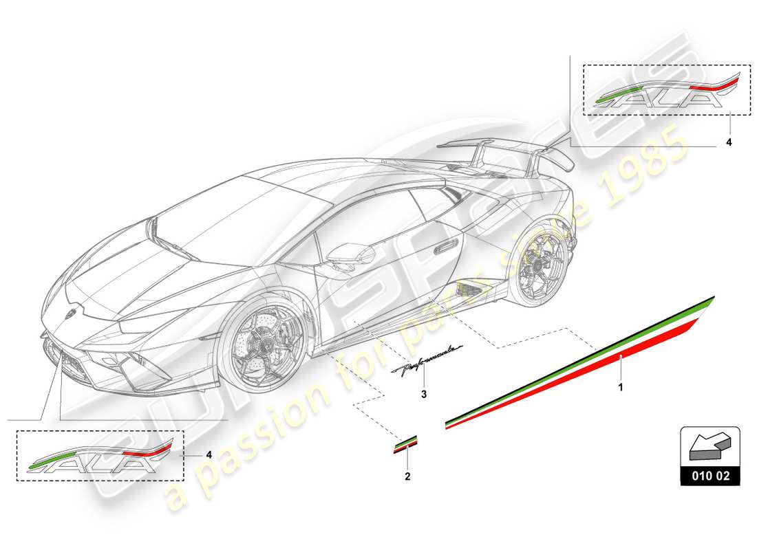 lamborghini 2018 (performante spyder) decorative adhesive strips part diagram