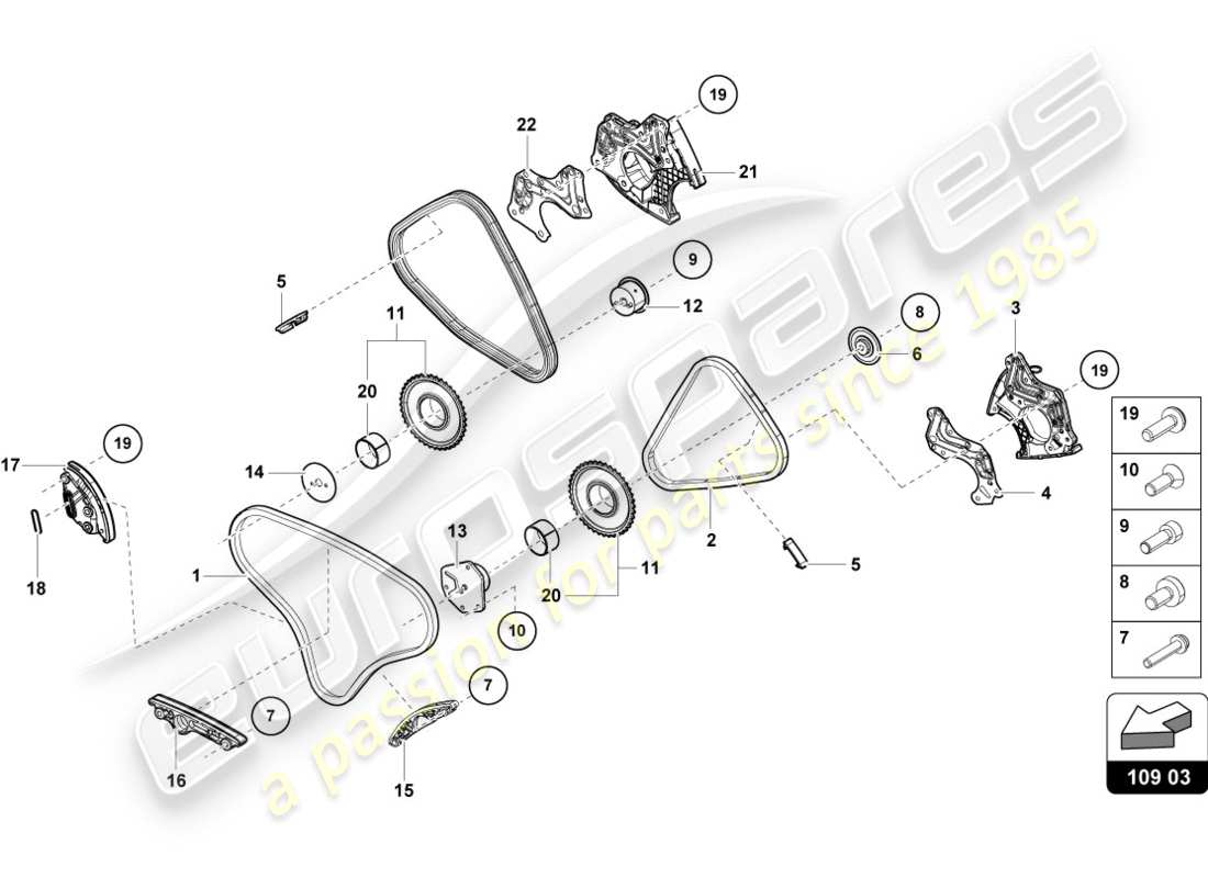 lamborghini performante coupe (2019) timing chain parts diagram