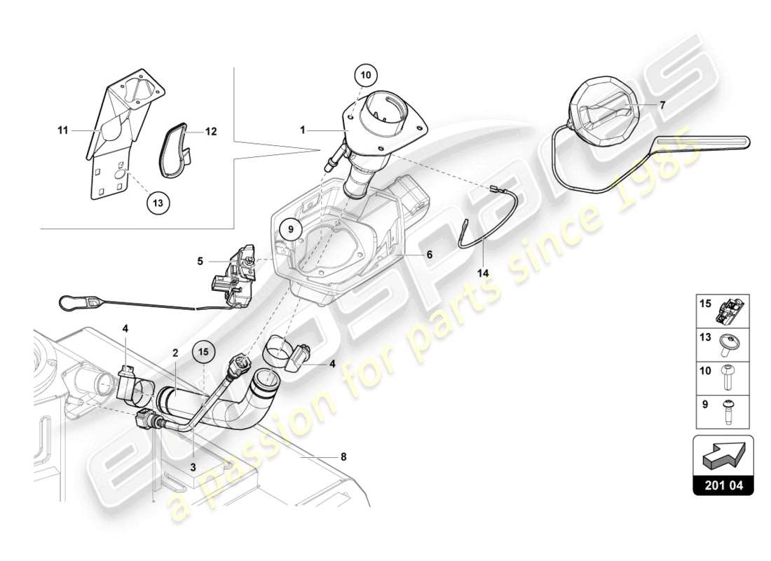 lamborghini lp700-4 roadster (2017) fuel filler neck with restric parts diagram