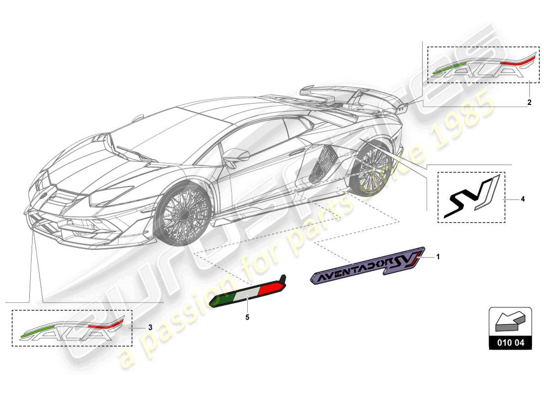 lamborghini 2021 (lp770-4 svj coupe) sticky pad set part diagram