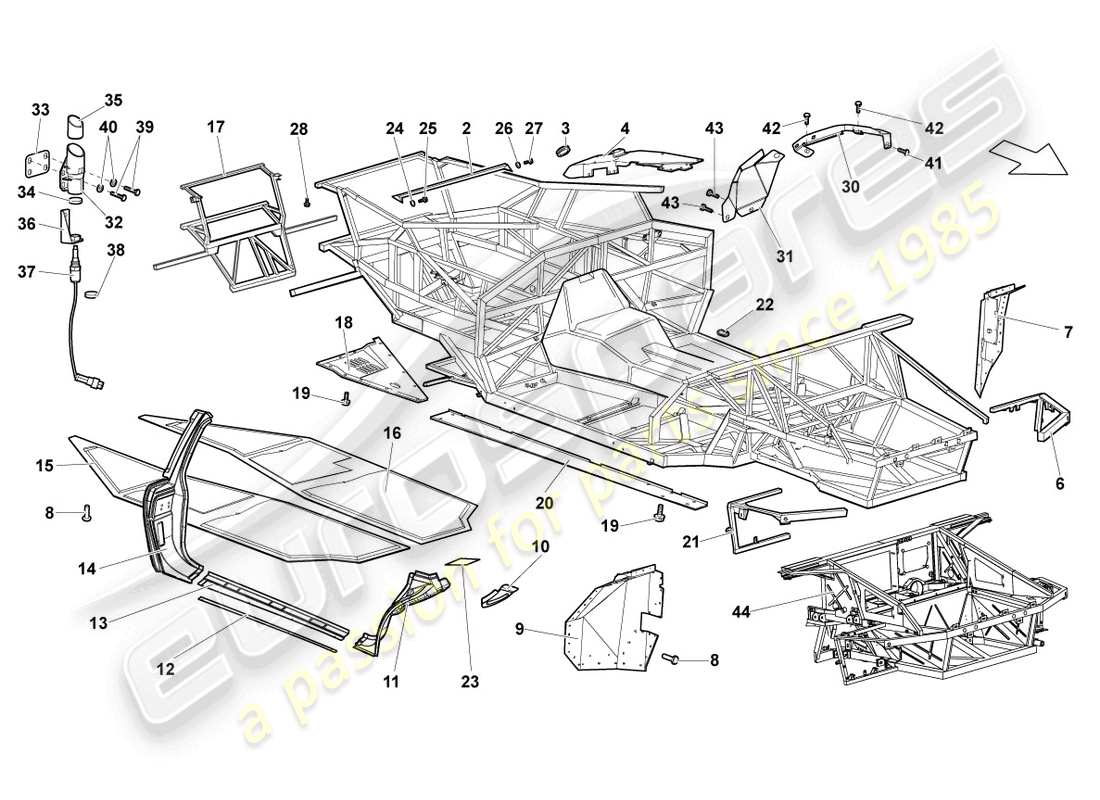 lamborghini murcielago coupe (2005) frame part diagram