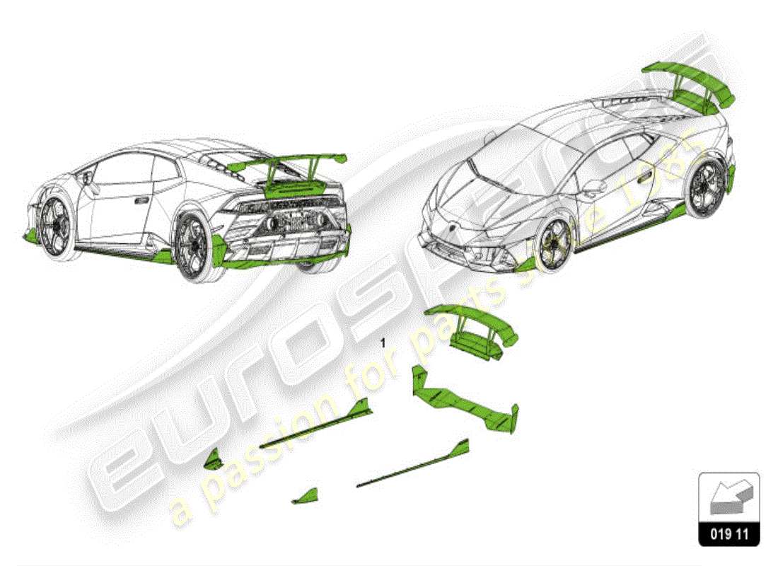 lamborghini accessories (evo coupe) 1 set aerodyn.attachment parts part diagram