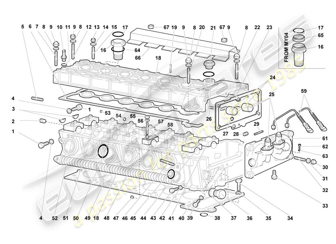 lamborghini murcielago roadster (2006) cylinder head left parts diagram