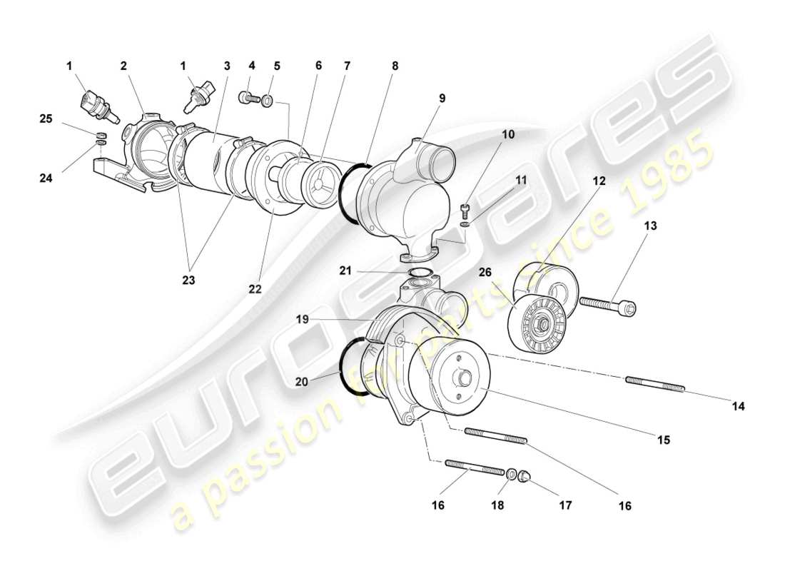 lamborghini murcielago coupe (2005) coolant pump part diagram