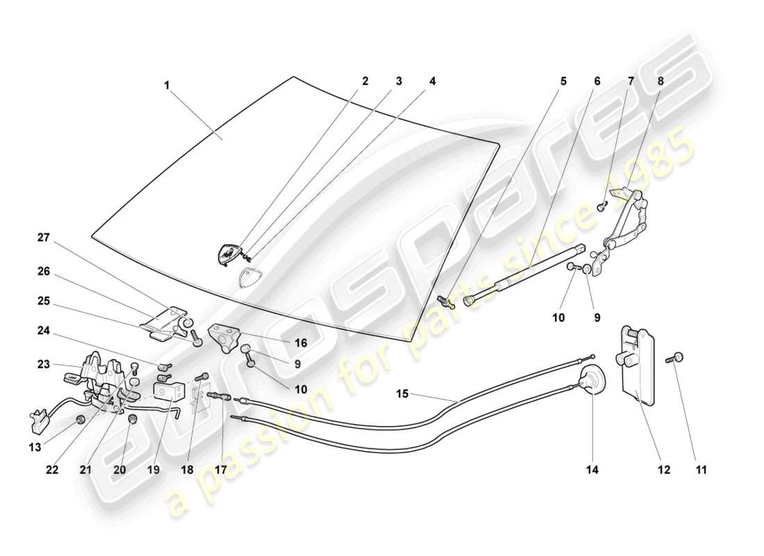 lamborghini murcielago coupe (2003) bonnet parts diagram