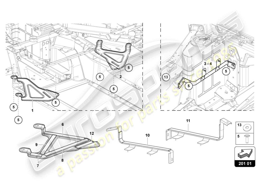 lamborghini lp740-4 s coupe (2021) bracket for fuel tank part diagram