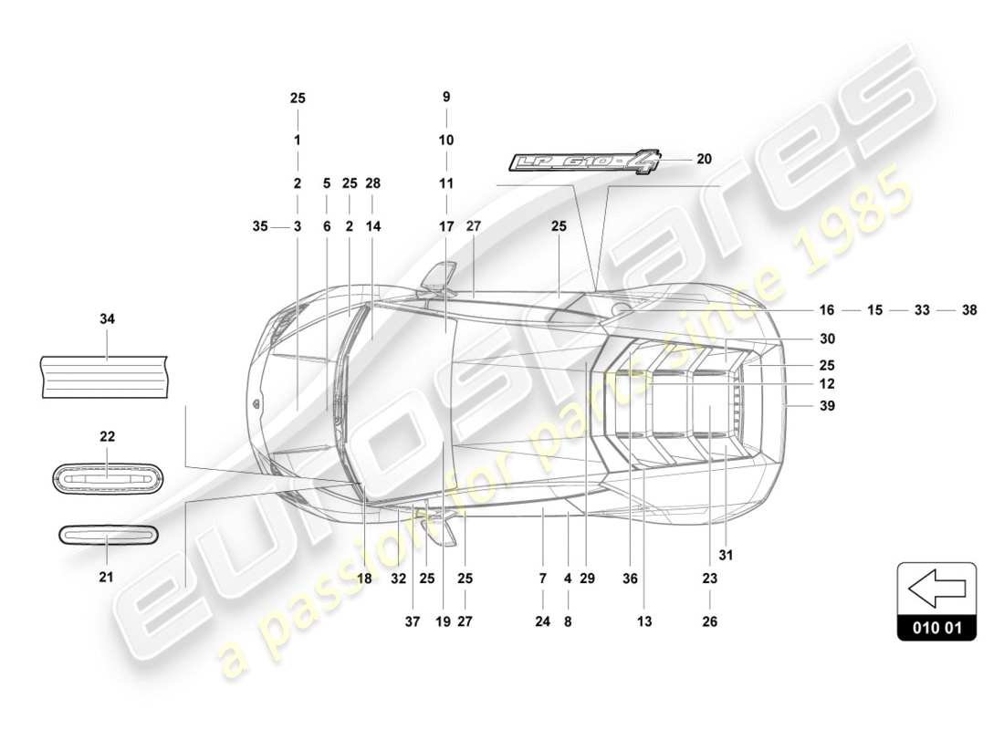 lamborghini 2018 (performante spyder) inscriptions/lettering part diagram