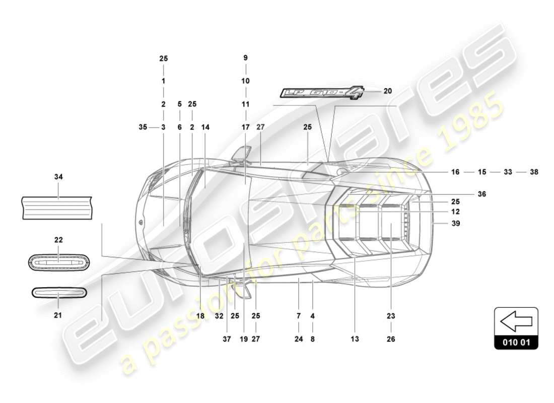 lamborghini 2017 (lp580-2 spyder) inscriptions/lettering part diagram