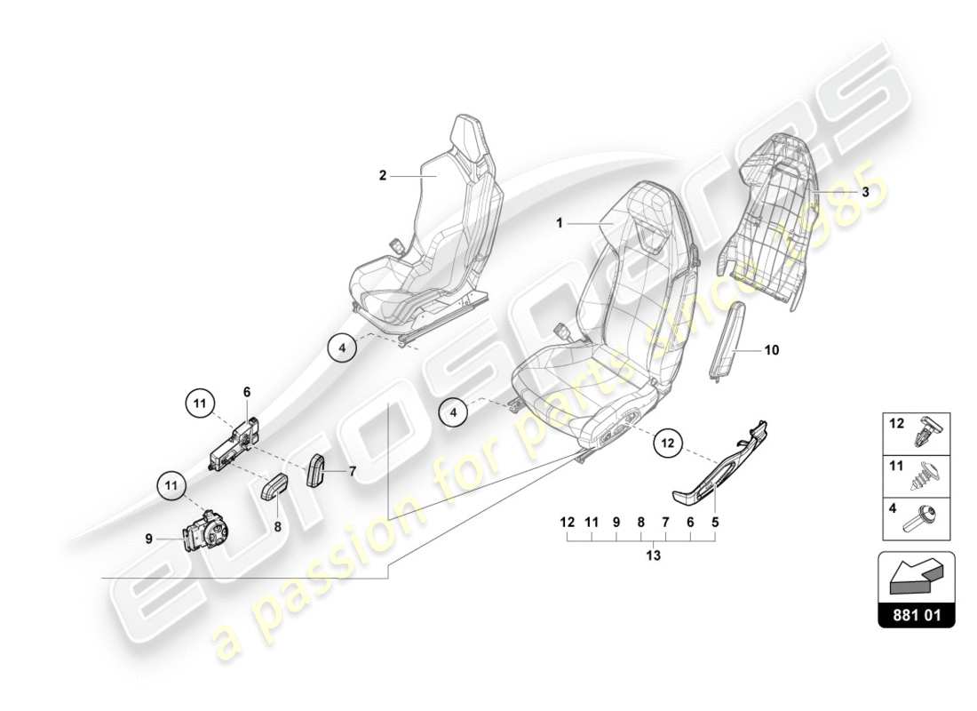 lamborghini lp580-2 spyder (2018) seat parts diagram