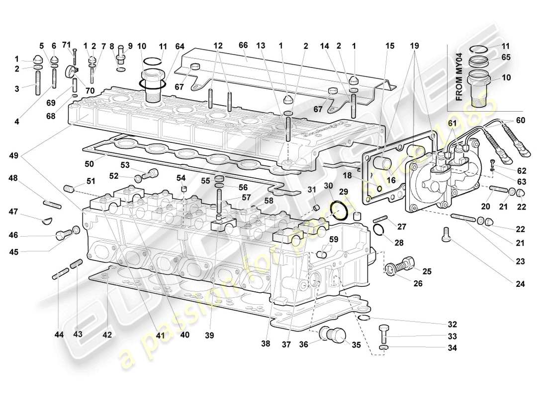 lamborghini murcielago coupe (2003) cylinder head right parts diagram