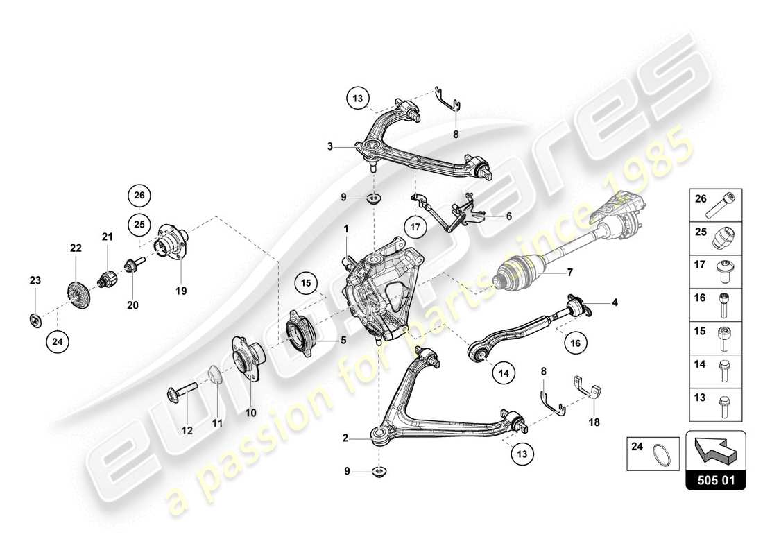 lamborghini lp610-4 coupe (2018) rear axle parts diagram