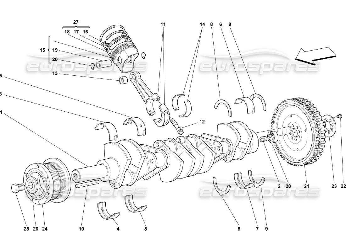 FERRARI 550 MARANELLO DRIVING SHAFT - CONNECTING RODS AND PISTONS PART DIAGRAM ferrari 550 maranello driving shaft - connecting rods and pistons part diagram