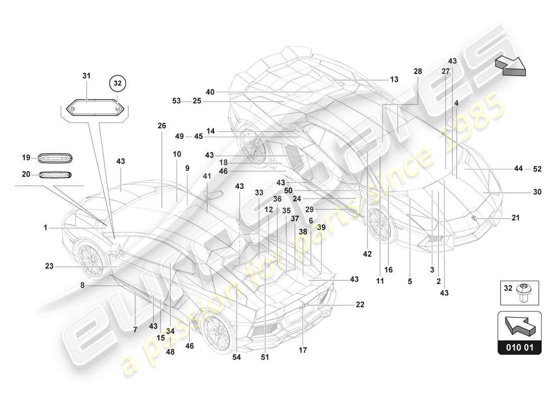 lamborghini 2014 (lp700-4 roadster) type plates part diagram
