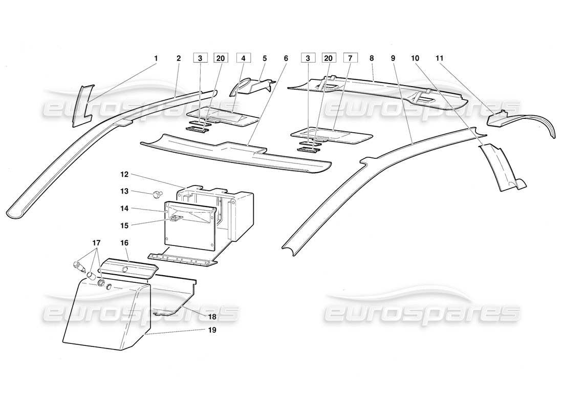 lamborghini diablo (1991) passenger compartment trim (valid for june 1992 version) part diagram