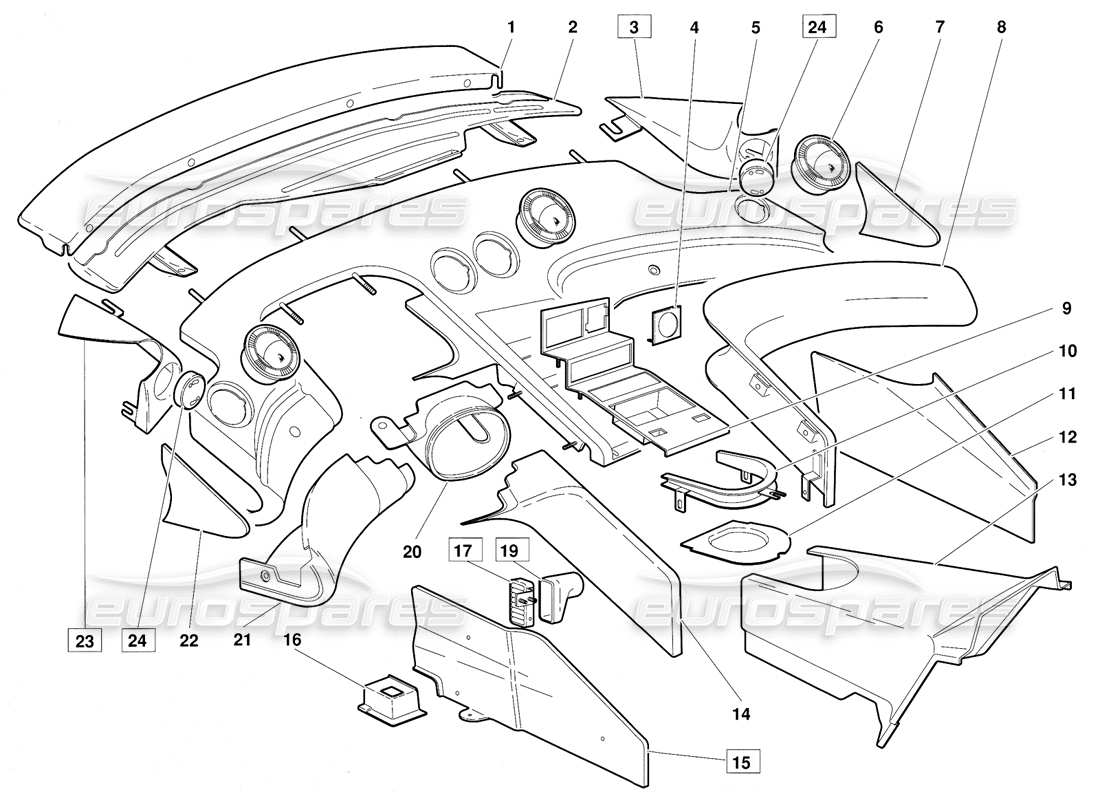 lamborghini diablo (1991) passenger compartment trim (valid for june 1992 version) part diagram