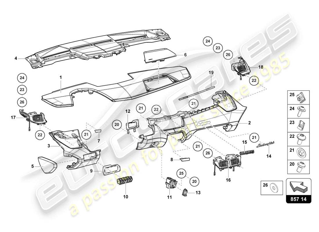 lamborghini sian (2020) dashboard part diagram