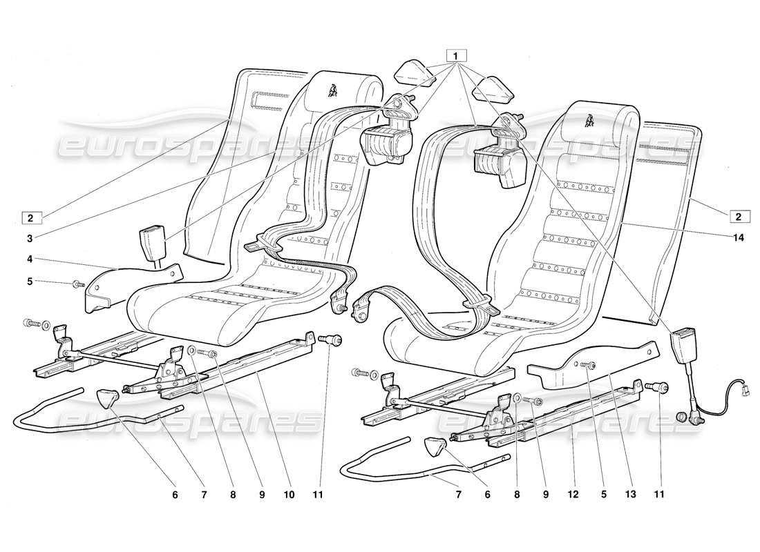 lamborghini diablo (1991) seats and safety belts (valid for june 1992 version) part diagram