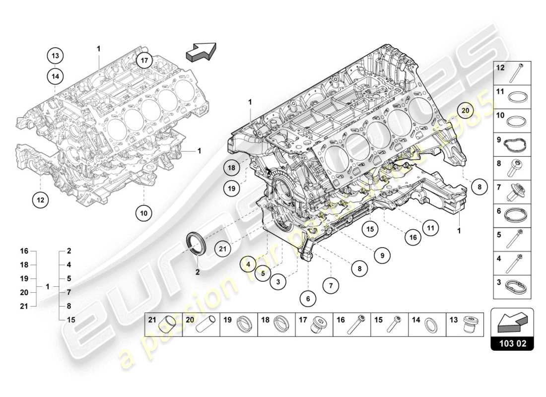 lamborghini evo spyder 2wd (2020) engine block part diagram