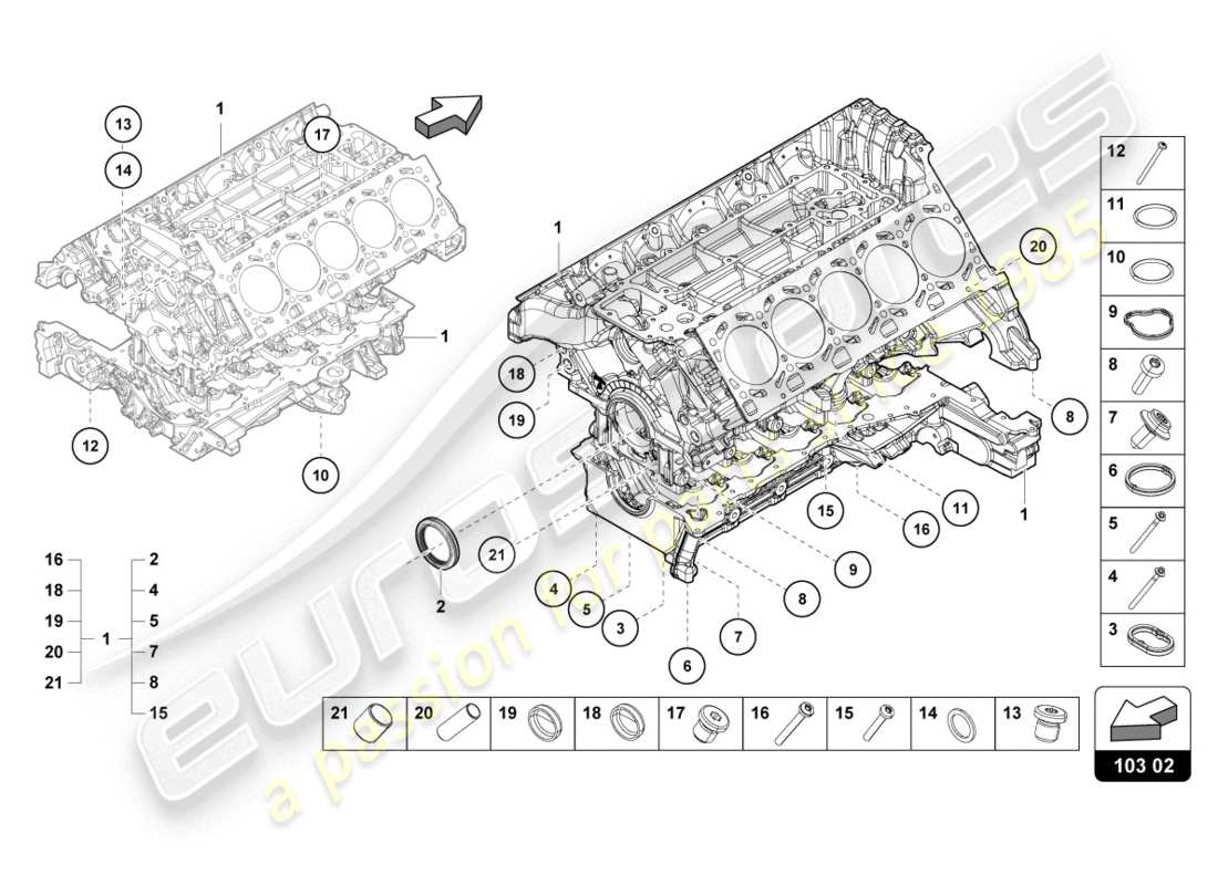 lamborghini evo spyder (2020) engine block part diagram