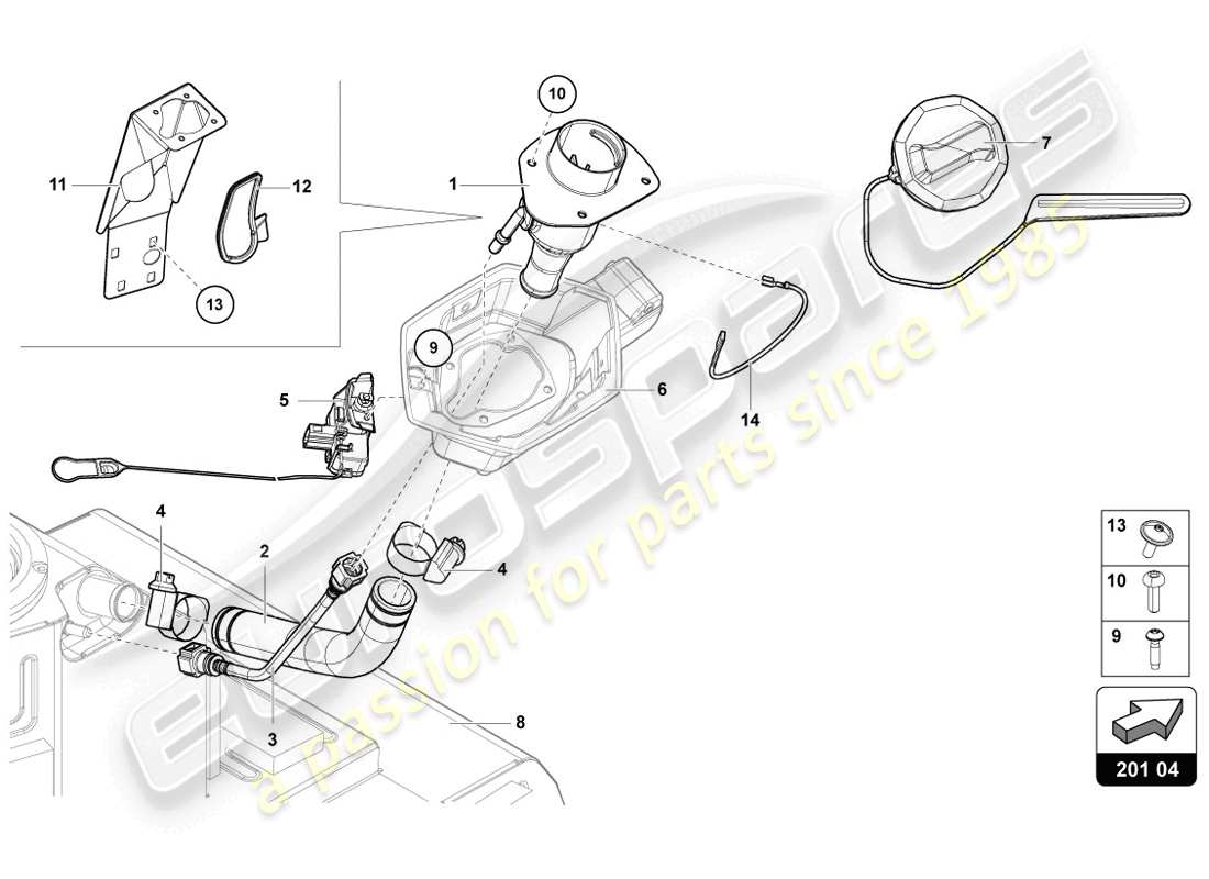 lamborghini lp720-4 coupe 50 (2014) fuel filler neck with restriction for leadfree fuel only part diagram