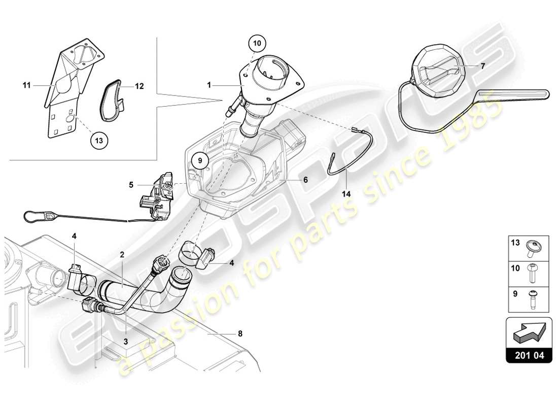 lamborghini lp720-4 coupe 50 (2014) fuel filler neck with restriction for leadfree fuel only parts diagram